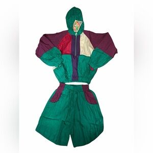 Vintage 80s/90s Colorblock Tracksuit shorts Youth Half Zip Pullover Size Medium